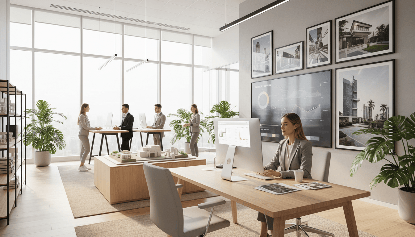 Real estate agent reviewing listing photography on desktop
