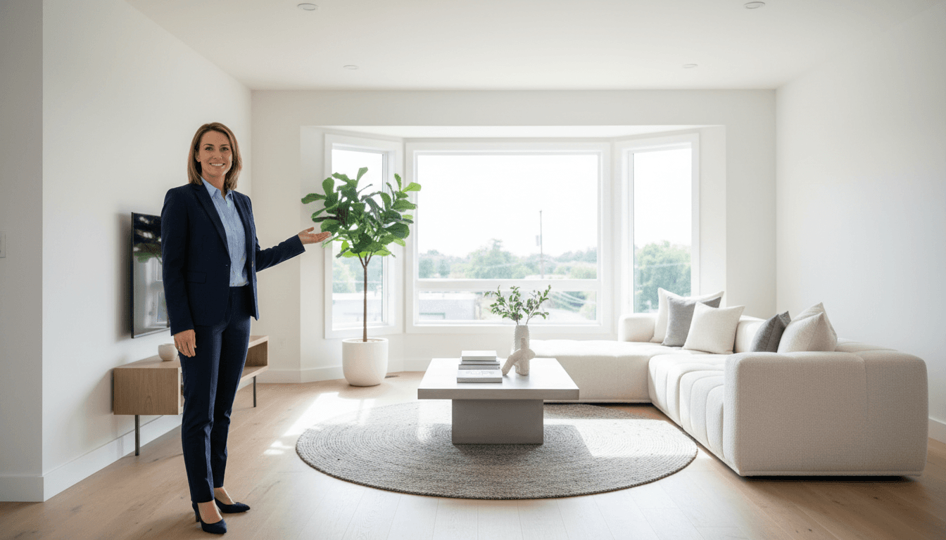 Real estate agent in a welcoming home setting