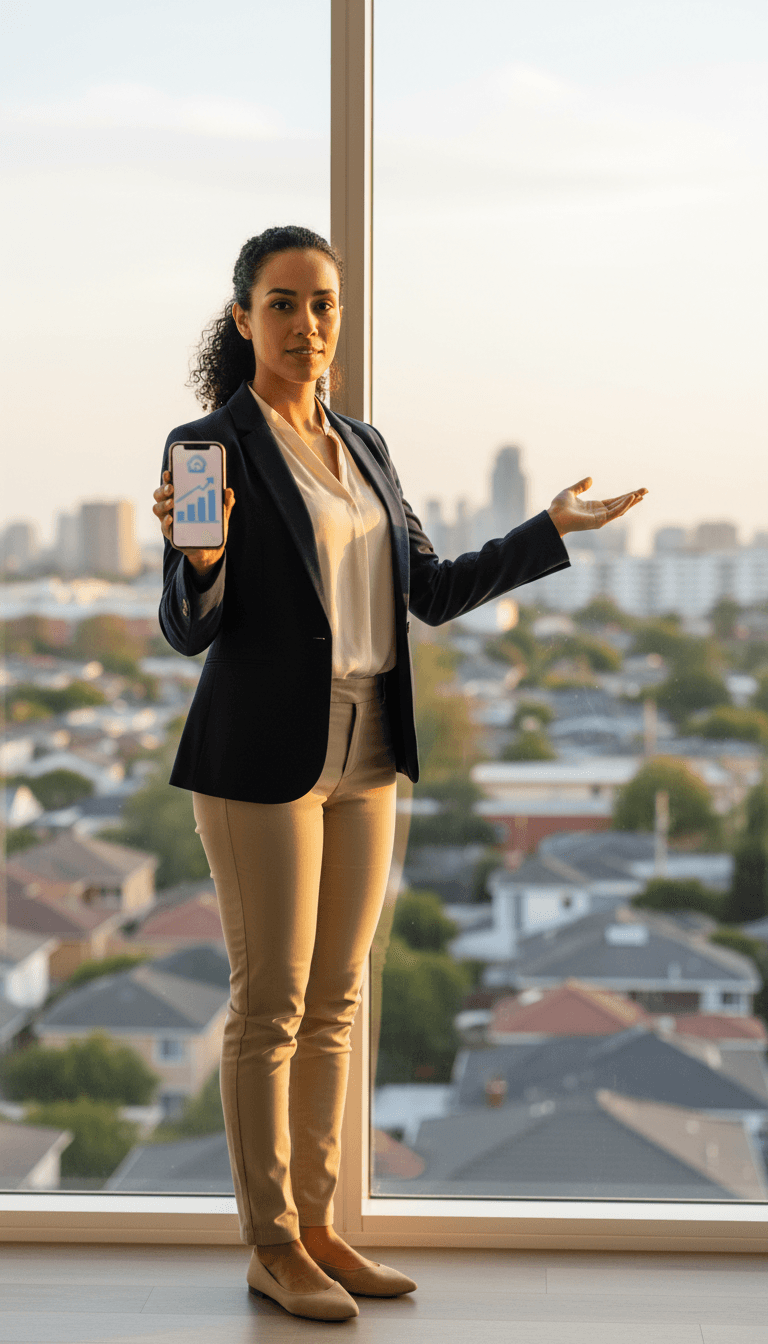 Real estate agent during content day shoot with professional lighting