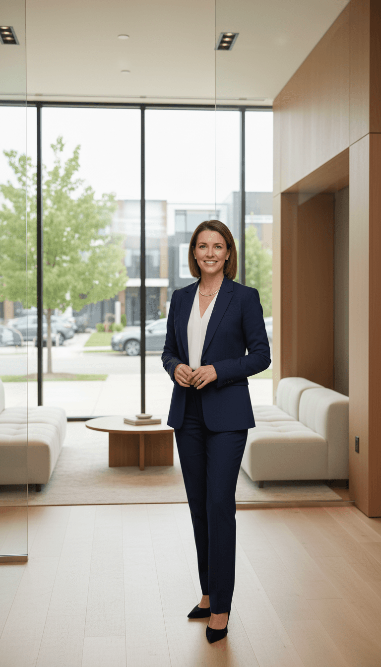 Real estate agent speaking confidently on camera